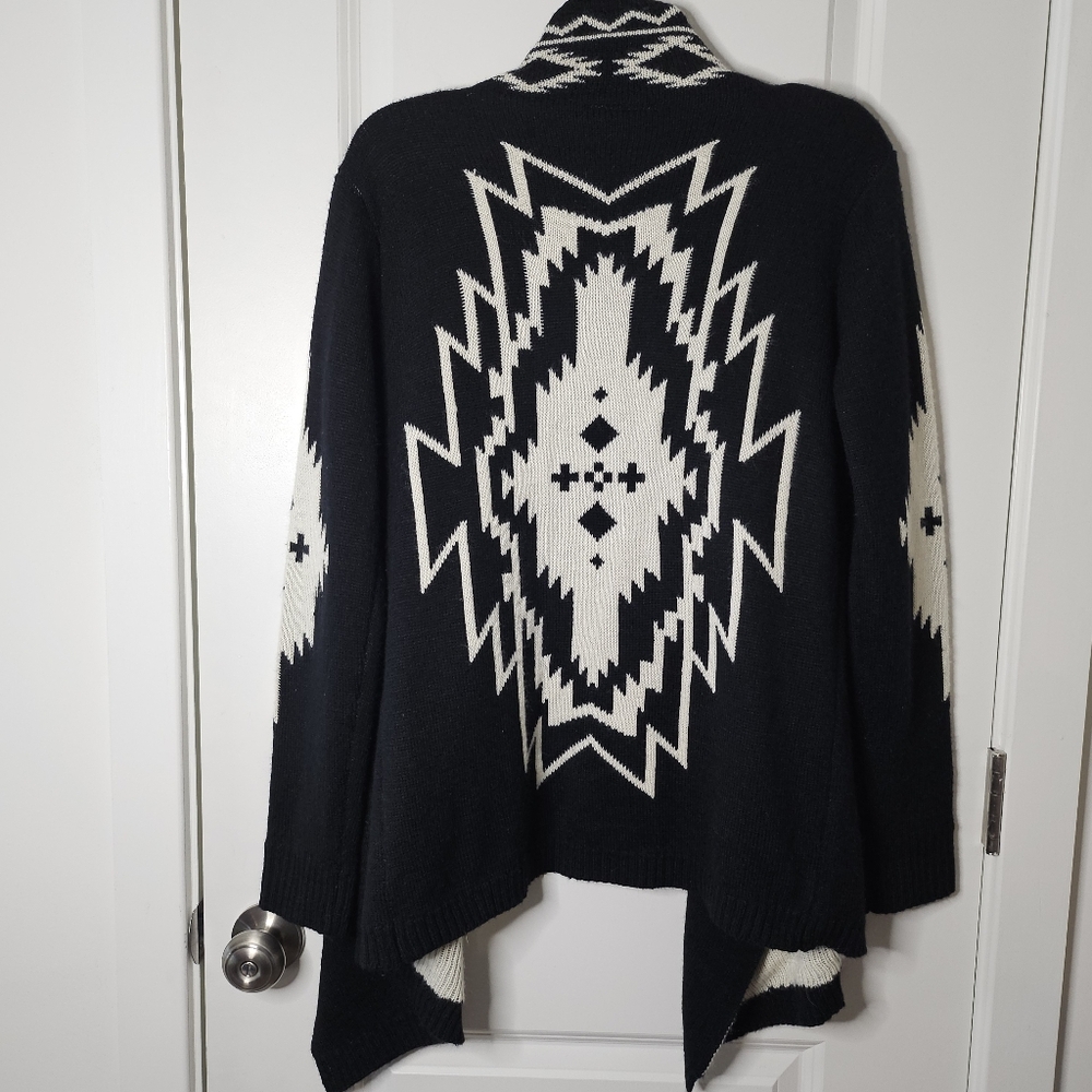 Aztec Cardigan Southwestern Open Front Waterfall Drape Cozy Knit Large X-Large - Picture 5 of 14